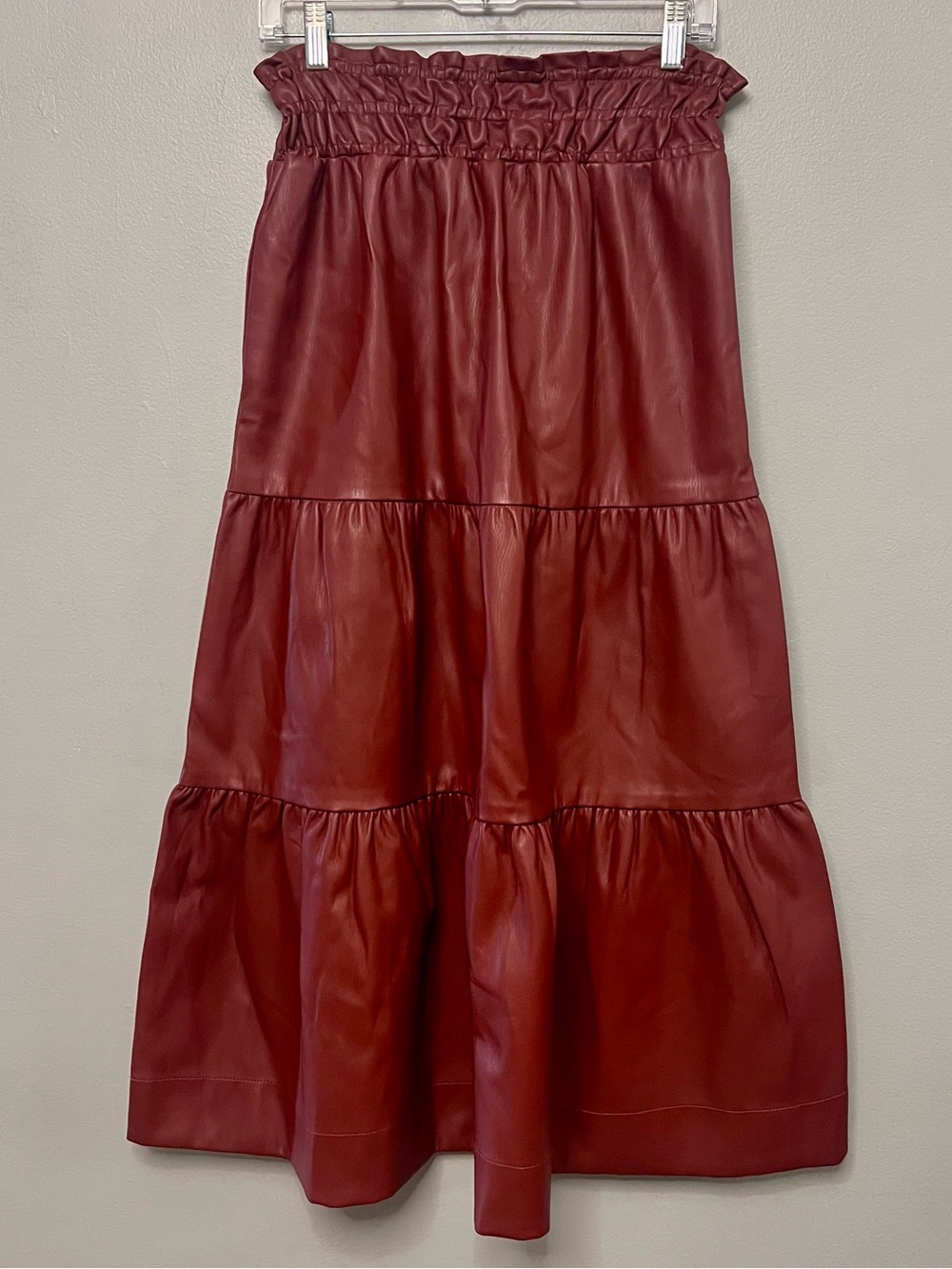 NWOT Anthropologie The Somerset Maxi Tiered Skirt Faux Leather Rusty Brown Small